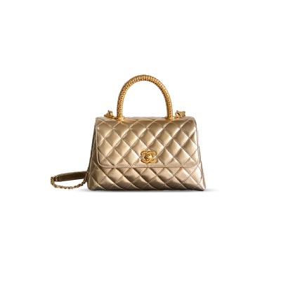 CHANEL 25A CALFSKIN QUILTED TOP HANDLE FLAP BAG 382469 (23*14*8cm)